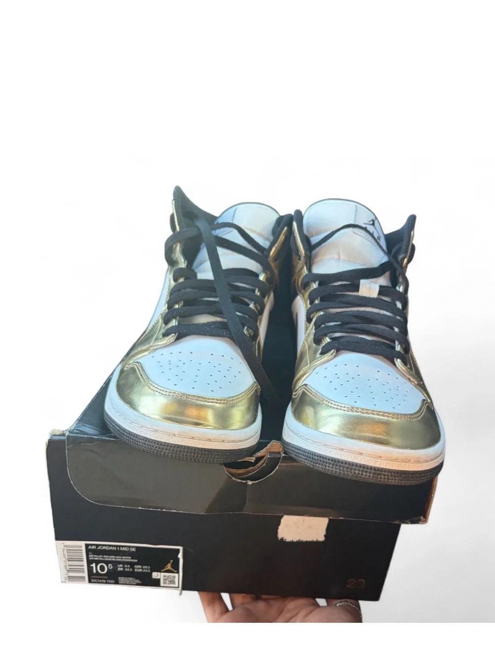 Jordan Metallic Gold and White High-Top Sneakers